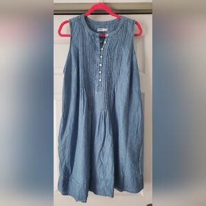 Blue Button-Up Pintuck Dress EUC